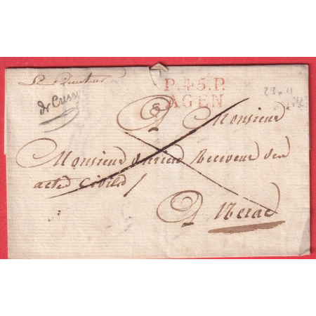 MARQUE P45P AGEN LOT ET GARONNE EN ROUGE 1822 FRANCHISE DES DOMAINE POUR NERAC INDICE 12