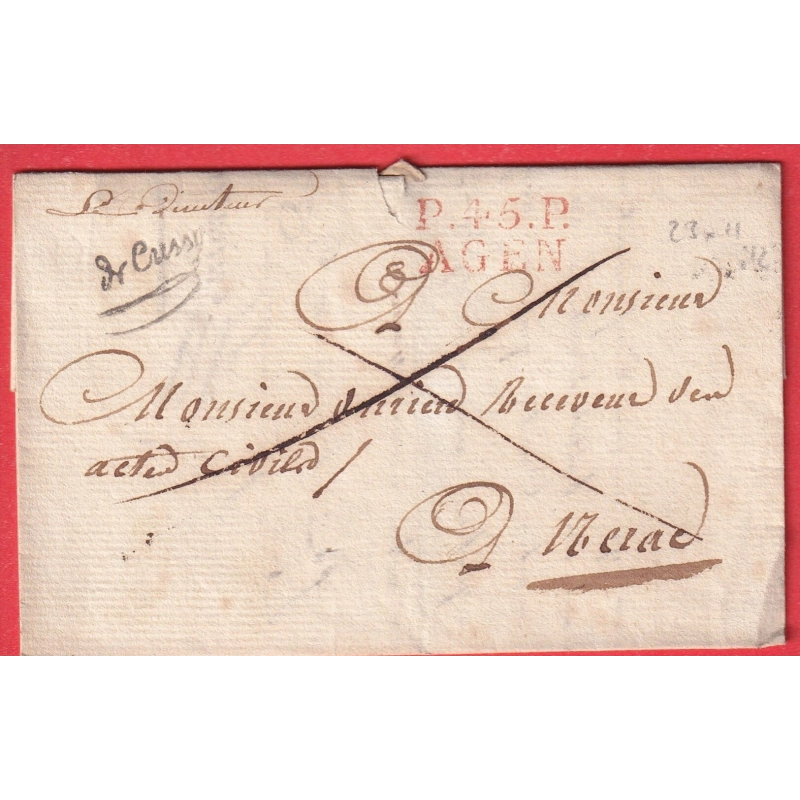 MARQUE P45P AGEN LOT ET GARONNE EN ROUGE 1822 FRANCHISE DES DOMAINE POUR NERAC INDICE 12