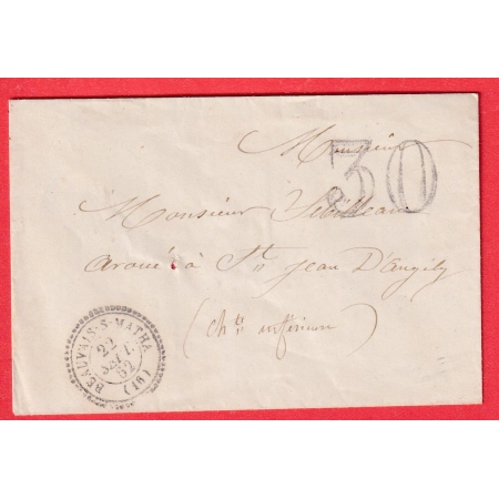 CAD TYPE 12 BEAUVAIS SOUS MATHA TAXE TAMPON 30 CHARENTE INFERIEURE MARITIME  POUR ST JEAN D'ANGELY