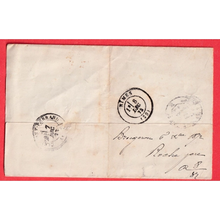 N°60 GC 2719 OLLIERGUES PUY DE DOME BOITE RURALE A LE BRUGERON POUR NIMES GARD 1872