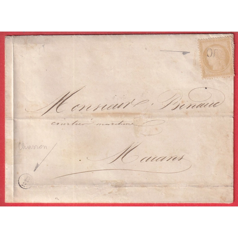 N°59 OBLITERATION OR BOITE RURALE SUPPLEMENTAIRE B2 CHARRON POUR MARANS CHARENTE INFERIEURE TARIF LOCAL