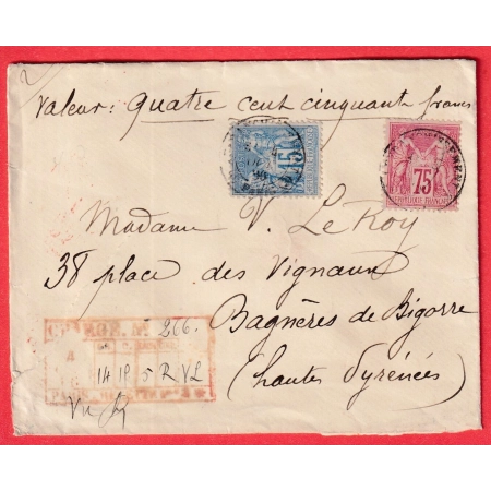 N°81 N/U 90 PARIS 4 AFFRANCHISSEMENT 4 CHARGEMENT SUR RECTO BAGNERES DE BIGORRE HAUTES PYRENEES