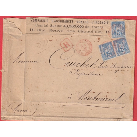 N°78 X3 CAD ROUGE AFFRANCHISSEMENT (1) PARIS (1) MONTMIRAIL MARNE