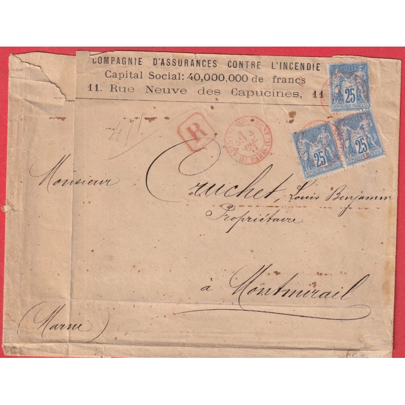 N°78 X3 CAD ROUGE AFFRANCHISSEMENT (1) PARIS (1) MONTMIRAIL MARNE