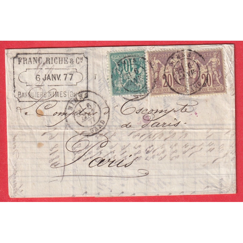 N°65 67 X2 CAD NIMES GARD 1877 POUR PARIS