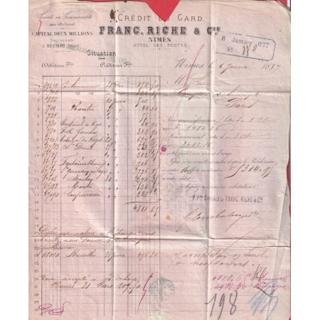 N°65 67 X2 CAD NIMES GARD 1877 POUR PARIS