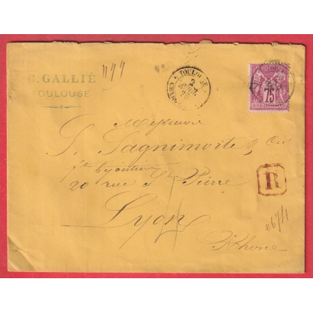 N°71 SEUL SUR RECOMMANDE CAD TOULOUSE CHARGEMENT 1878 POUR LYON RHONE