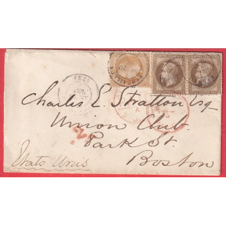 N°28 + 30X2 CAD TYPE 17 VERSAILLES SEINE ET OISE POUR BOSTON ETATS UNIS AMERIQUE USA