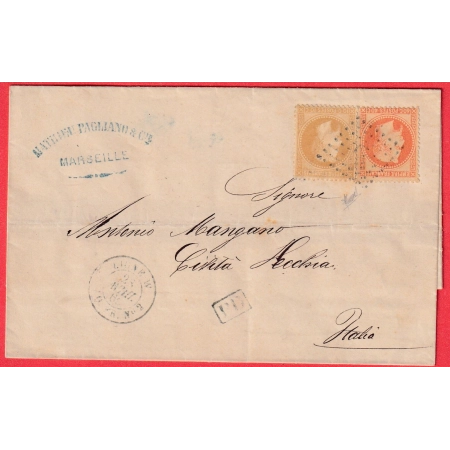 N°28 31 OBLITERATION ANCRE PAQUEBOT FR N°2 LIGNE W MARSEILLE POUR CIVITA VECCHIA ITALIE ITALIA