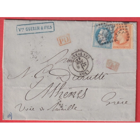 N°29 31 GC 2145 LYON 1868 POUR ATHENES GRECE GREECE