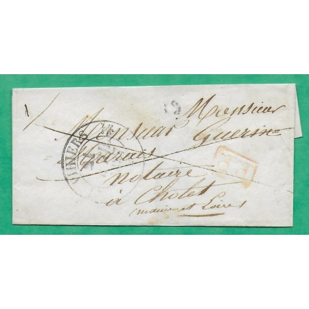 CAD TYPE 12 VIHIERS MAINE ET LOIRE PP ROUGE POUR CHOLET 1837 LETTRE COVER FRANCE