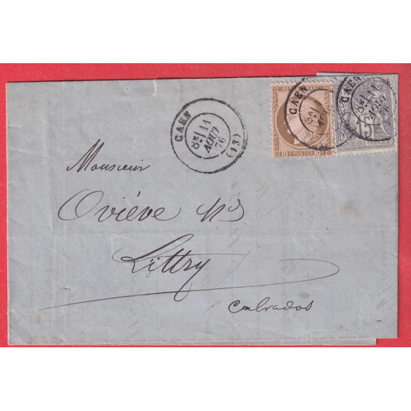 N°66 + N°54 CAEN CALVADOS MIXTE SAGE CERES POUR LITTRY BONNE DATE POUR SAGE 11 .8.1876