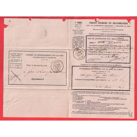 N°67 CAD AVIZE MARNE SUR AVIS DE CHARGEMENT