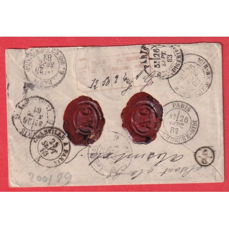 N°82 X2 + 89 LETTRE CHARGEE ST HILAIRE DU HARCOUET MANCHE POUR PARIS AU DOS CACHET DE FACTEUR
