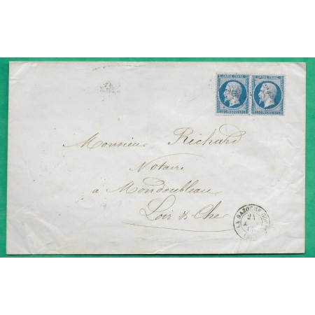 N°22 PAIRE GC 363 LA BAZOCHE GOUET EURE ET LOIR DOUBLE PORT POUR MONDOUBLEAU LOIR ET CHER 1866 LETTRE COVER FRANCE