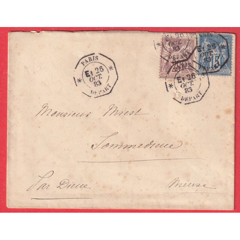 N°67 + 90 PARIS LEVEE EXCEPTIONELLE PARIS DEPART E1 1883 SOMMEDIEUE MEUSE