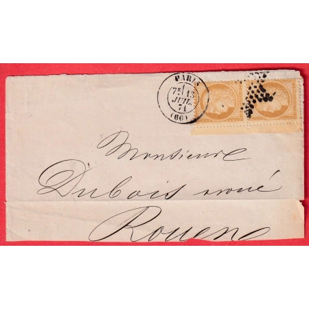 N°36 PAIRE BDF TTB / SUP PARIS BUREAU CENTRAL ETOILE PLEINE POUR ROUEN DEVANT DE LETTRE FRONT COVER