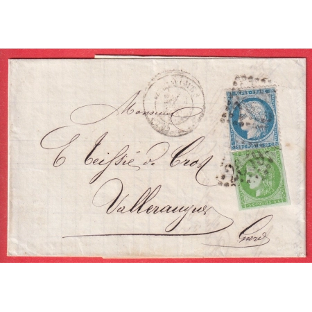 N°37 + N° 42B GC 2659 NIMES GARD POUR VILLERAUGUES 2 SEPTEMBRE 1871