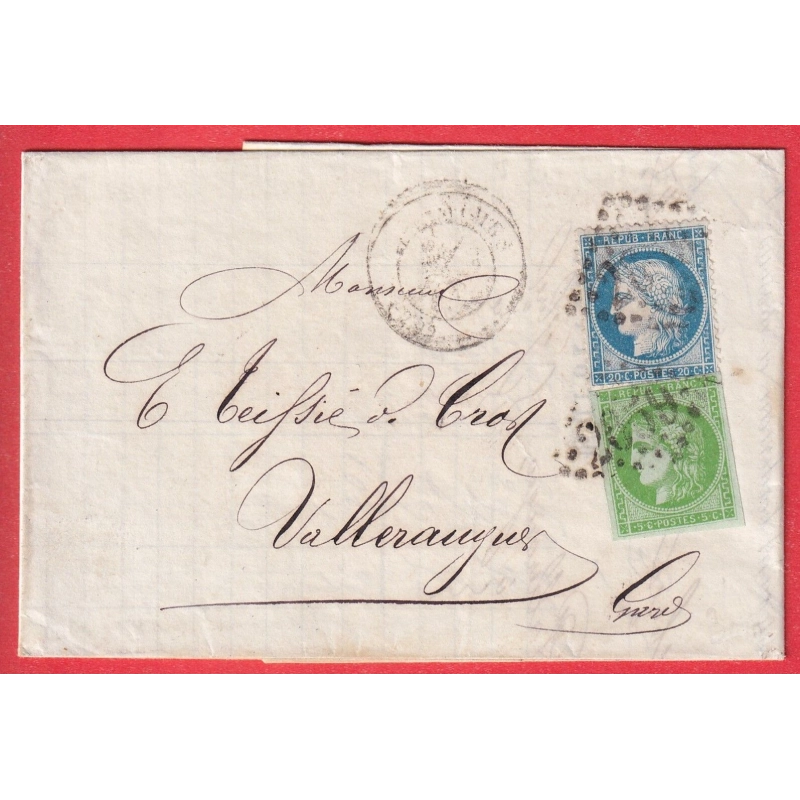 N°37 + N° 42B GC 2659 NIMES GARD POUR VILLERAUGUES 2 SEPTEMBRE 1871