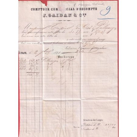 N°37 + N° 42B GC 2659 NIMES GARD POUR VILLERAUGUES 2 SEPTEMBRE 1871