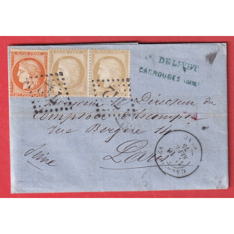 N°38 55 PAIRE GC 742 CAD TYPE 18 CARROUGES ORNE POUR PARIS