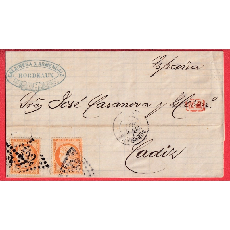 N°38 X2 GC 532 BORDEAUX POUR CADIX ESPAGNE SPAIN DOUBLE PORT