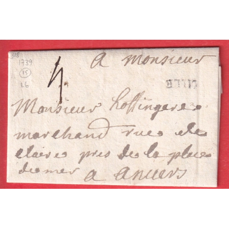 MARQUE LILLE NORD LN°6 1739 INDICE 15 POUR ANVERS BELGIQUE