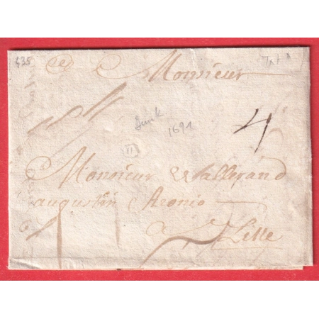 LETTRE DE DUNKERQUE NORD DE 1691 POUR LILLE