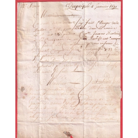 LETTRE DE DUNKERQUE NORD DE 1691 POUR LILLE