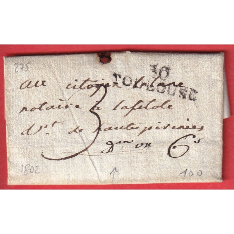 MARQUE 30 TOULOUSE BELLE TAXE MENTION 3 DECIMES OU 6 SOUS 1802 POUR LES HAUTES PYRENEES