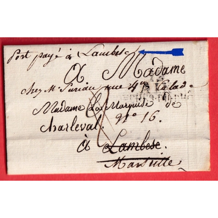MARQUE DEBOURSE EVITEE PORT PAYE A LAMBESC BOUCHES DU RHONE 1816 MARQUE DEPART 12 AIX EN PROVENCE TAXE 2 ANNULEE