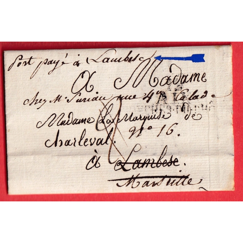 MARQUE DEBOURSE EVITEE PORT PAYE A LAMBESC BOUCHES DU RHONE 1816 MARQUE DEPART 12 AIX EN PROVENCE TAXE 2 ANNULEE