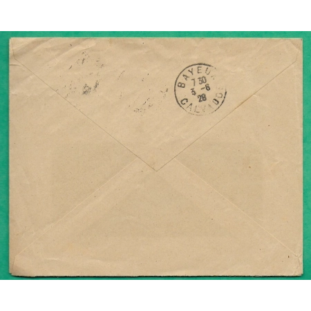 N°199 SEMEUSE ROULETTE PERFORE GD DEFENSE AUTOMOBILE ET SPORTIVE LE MANS SARTHE POUR BAYEUX CALVADOS 1928 COVER FRANCE