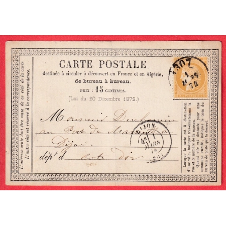 N°59 BUREAU DE PASSE 1307 DIJON + CAD DIJON SUR CARTE PRECURSEUR