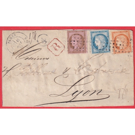 N54 38 60 ROULETTE DE POINTS RECOMMANDE PARIS R D'ENGHIENS POUR LYON INDICE 23 TRICOLORE DEVANT DE LETTRE FRONT COVER