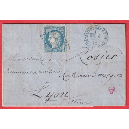 N°60 GC EN BLEU 2283 CHATEAURENARD DE PROVENCE CAD TYPE 16 BOUCHES DU RHONE POUR LYON ETIQUETTE