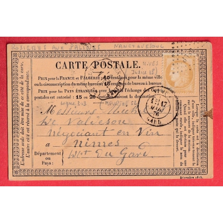 N°55 CONVOYEUR STATION ROSIERES AUX SALINES MEURTHE ET MOSELLE INDICE 18 POUR NIMES GARD CARTE PRECURSEUR