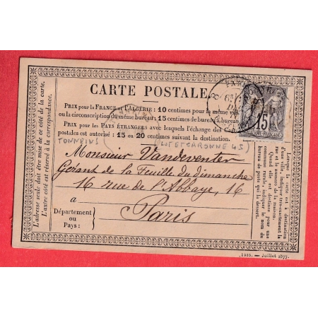 N°77 CONVOYEUR STATION TONNEINS LOT ET GARONNE POUR PARIS LIGNE BORDEAUX TOULOUSE CARTE PRECURSEUR INDICE 11