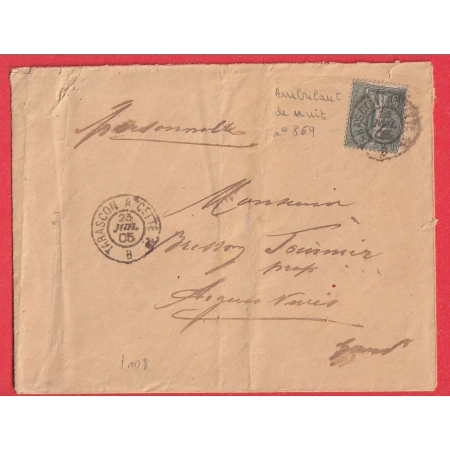 N°130 AMBULANT TARASCON A CETTE 1° 1905 AIGUES VIVES GARD