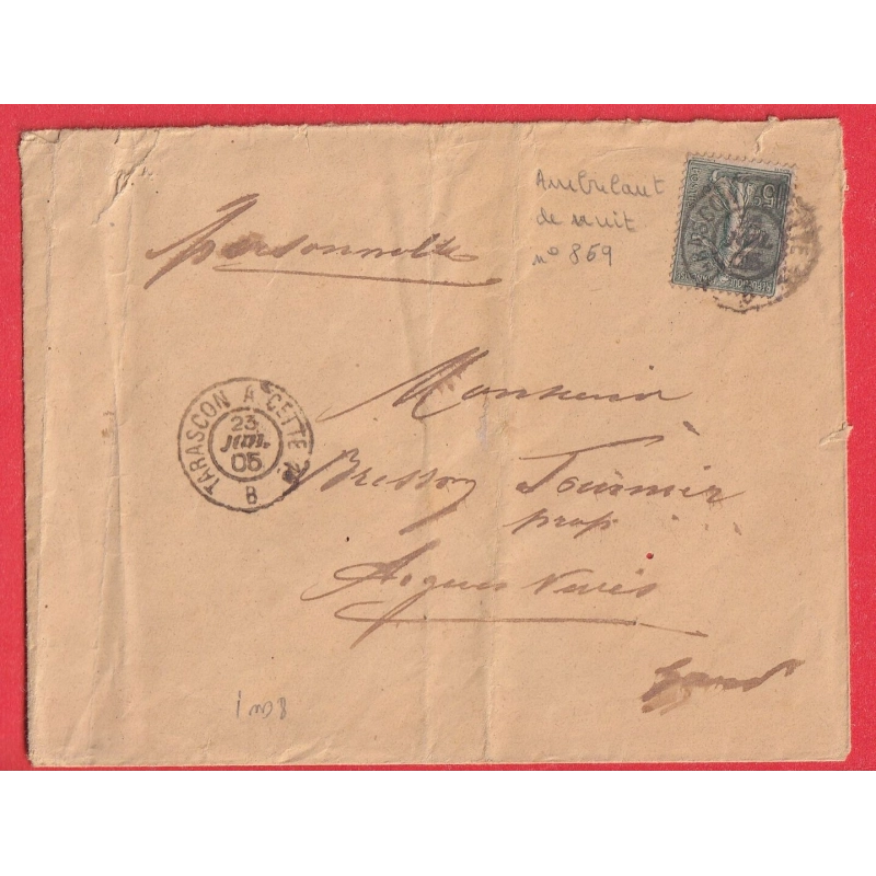 N°130 AMBULANT TARASCON A CETTE 1° 1905 AIGUES VIVES GARD