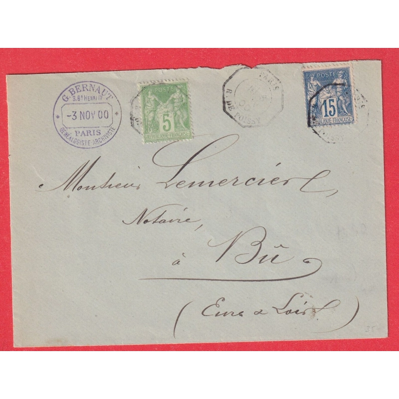 N°90 102 LEVEEE EXCEPTIONNELLE PARIS E1 R DE POISSY 1895 POUR BU EURE ET LOIR 1900