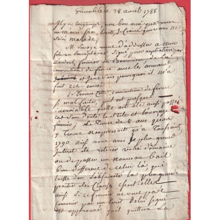 MARQUE GRENOBLE ISERE LN°8 EN FRANCHISE DES POSTES POUR VALENCE DROME 1788