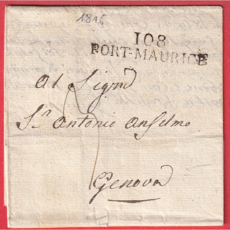 MARQUE CONQUIS 108 PORT MAURICE PORTO MAURIZIO ITALIE ITALIA POUR GENOVA 1816 CACHET ARRIVEE SPECIALE