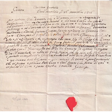 MARQUE CONQUIS 108 PORT MAURICE PORTO MAURIZIO ITALIE ITALIA POUR GENOVA 1816 CACHET ARRIVEE SPECIALE