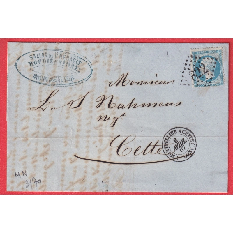 N°22 CONVOYEUR STATION ESSAI MONTPELLIER A CETTE  CONV. 1867 INDICE 16 POUR CETTE