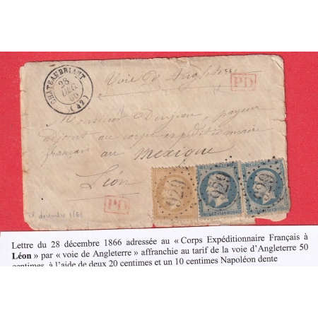 N°22 X2 21 GC CHATEAUBRIANT LOIRE INFERIEURE POUR CORPS EXPEDITIONNAIRE DU MEXIQUE A LEON VOIE ANGLAISE 50C
