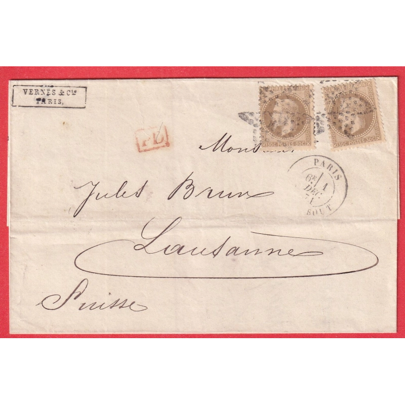 N°30 X2 PARIS ETOILE 22 R TAITBOUT POUR LAUSANNE SUISSE DOUBLE PORT