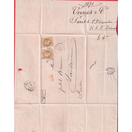 N°30 X2 PARIS ETOILE 22 R TAITBOUT POUR LAUSANNE SUISSE DOUBLE PORT