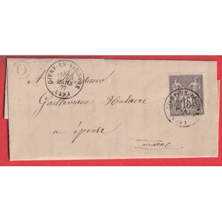 N°77 CAD TYPE 16 GIVRY EN ARGONNE BOITE RURALE O NOIRLIEU 1877 POUR EPENSE