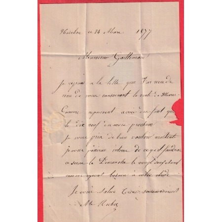 N°77 CAD TYPE 16 GIVRY EN ARGONNE BOITE RURALE O NOIRLIEU 1877 POUR EPENSE